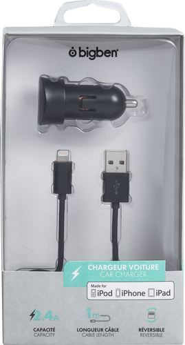 Chargeur Voiture Double USB A+A avec Transmetteur FM Noir - BIGBEN -  CAC2USBAFMB 