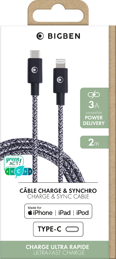 Câble 3 en 1 USB / micro USB / USB type C / Lightning. 1,2m. Noir - Câbles  USB - Achat & prix