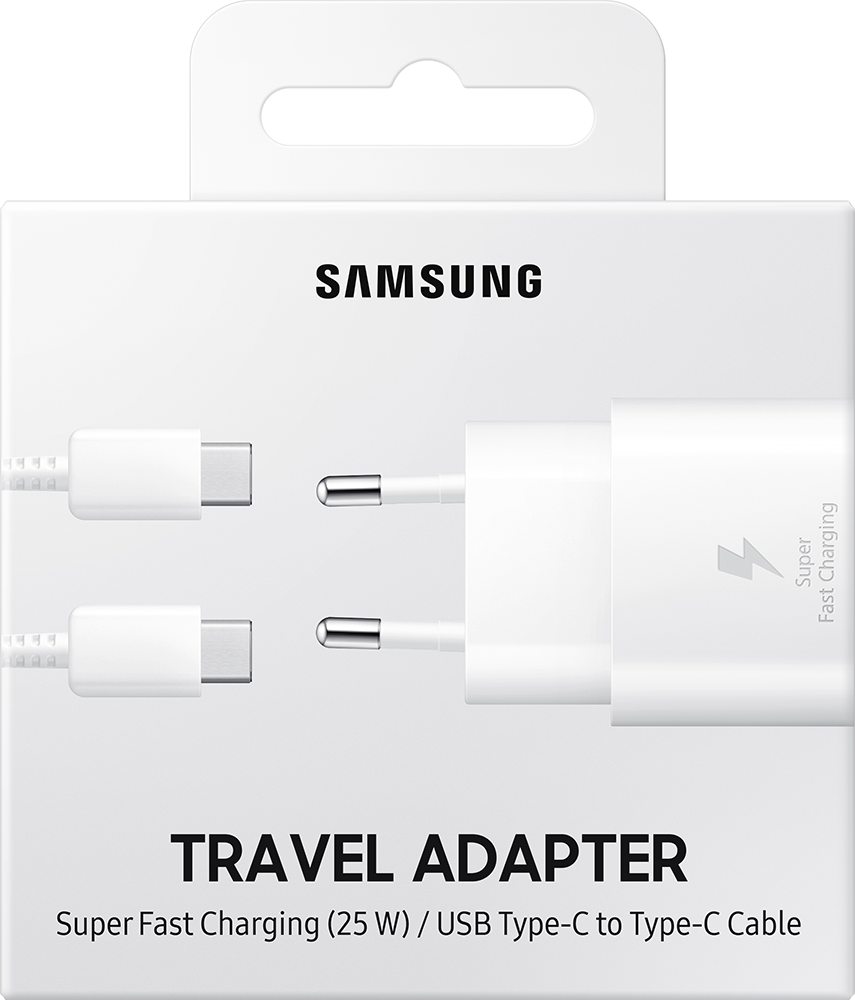 Chargeur Samsung, USB-C avec câble, 25W, blanc