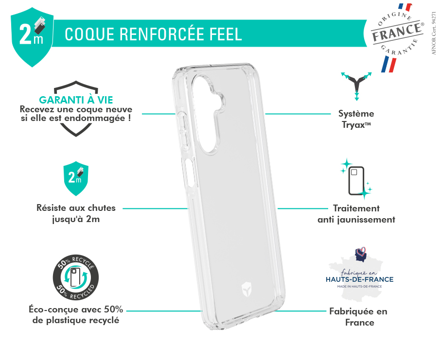 Image secondaire de Coque renforcée Samsung Galaxy A26 FEEL Origine France Garantie 2m Transparente + Garantie à vie - Origine France Garantie Force