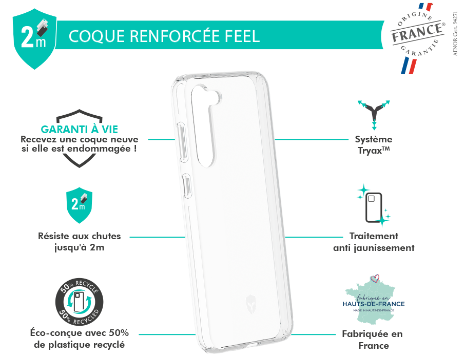 Image secondaire de Coque Renforcée Samsung Galaxy S23 5G FEEL Origine France Garantie Transparente - Garantie à vie Force Case