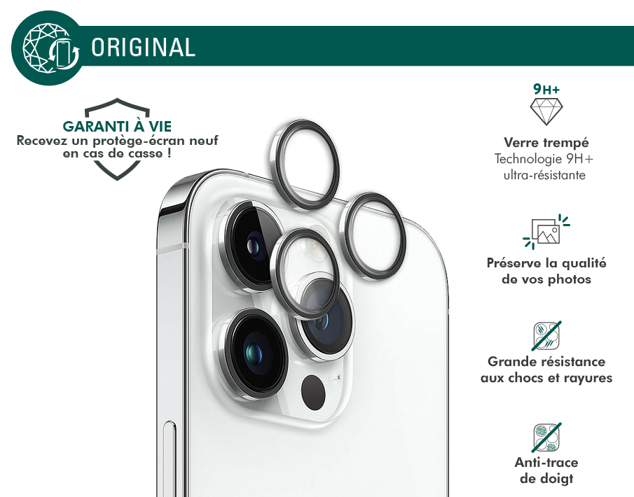 Protège Caméra iPhone 12 Pro Garanti à vie Force Glass - Force Glass
