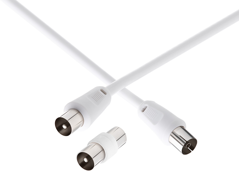 Câble TV Coaxial 9,52mm Mâle / Femelle 2m + Adaptateur Mâle / Mâle Blanc Force Power Lite