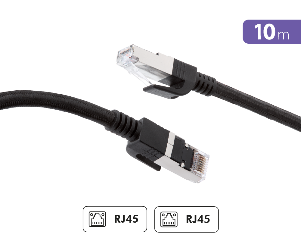 Câble Ethernet RJ45 Tressé S/FTP Mâle / Mâle 10m Noir Force Power Lite