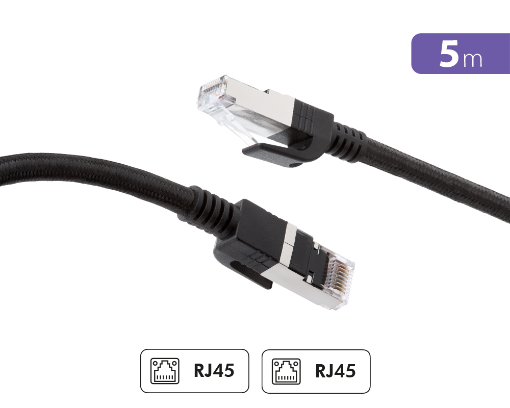 Câble Ethernet RJ45 Tressé S/FTP Mâle / Mâle 5m Noir Force Power Lite