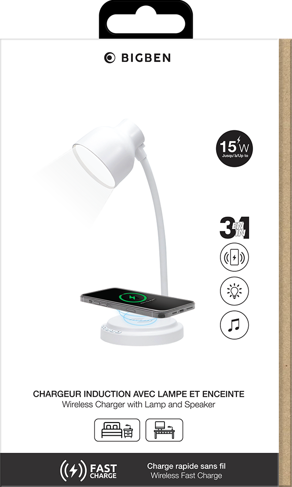 Lampe de bureau USB avec charge à induction 15W blanc Bigben