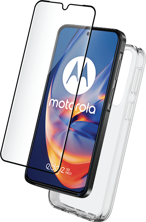 Pack Motorola Edge 50 Neo Accessoires Coque Transparente + Verre trempé + SmartFrame - 60% verre recyclé Bigben