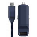 USB A Car Charger Kit 2.1A + USB A / 30 PIN Cable 1m Blue