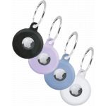 4 Pack AirTag Secure Holder with Keyring Black, White, Blue, Purple Bigben