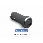 Dual 37W (12+25W) USB A+C PD Power Delivery Car Charger Gray - Lifetime Warranty Force Power
