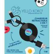 Câble SUZY rétractable USB A/micro USB & USB C & Lightning 1 m Vinyl Yello Koko
