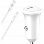 30W Power Delivery Car Charger + USB C to Lightning Cable White Bigben