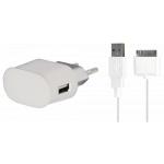 Kit Chargeur USB A 1A + Câble USB A / 30 PIN 1m Blanc