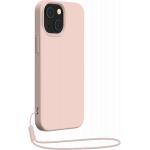 Coque iPhone 13 mini Silicone + dragonne assortie Rose nude Bigben