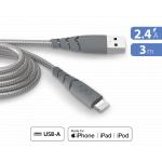 Câble Ultra-renforcé USB A/Lightning 3m 2.4A Gris - Garanti à vie Force Power