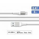 Câble Renforcé USB A/Lightning 3m 2.4A Blanc - Garanti à vie Force Power Lite