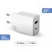 Dual 37W (12+25W) USB A+C PD Power Delivery Wall Charger White - Lifetime Warranty Force Power Lite